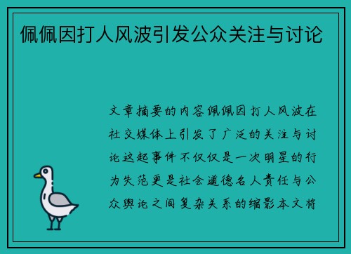 佩佩因打人风波引发公众关注与讨论