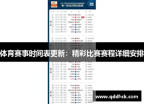 体育赛事时间表更新：精彩比赛赛程详细安排